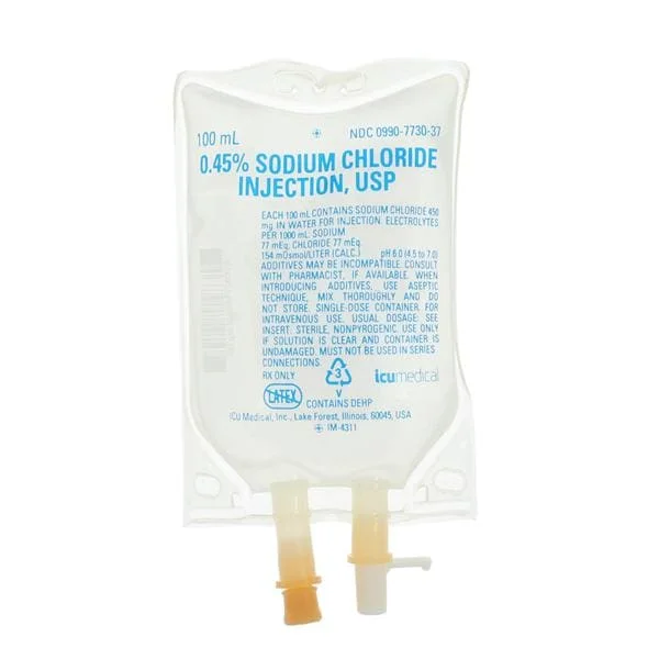 0.45% Sodium Chloride Injection, USP, 100 mL, 80/Cs