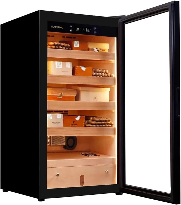 100L Cigar Humidor Cabinet – Spanish Cedar Lined | Black Wood Humidor for Home & Office Cigar Storage & Aging