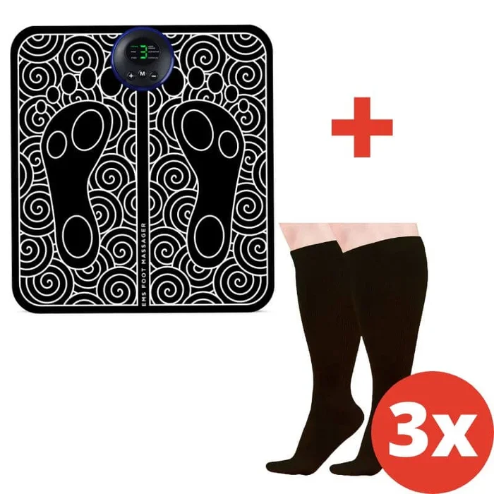 1x NMES Foot Massager + 3 Pairs Extra Wide Compression Socks (tmec)
