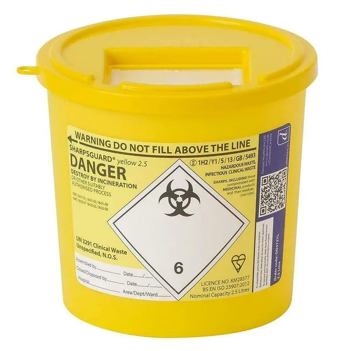 2.5 Litre Sharpsguard Yellow Sharps Bin