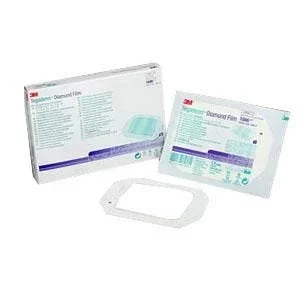3M Tegaderm Diamond Pattern Transparent Dressing, Picture Frame Style, Waterproof, Latex-Free, Sterile 4″ x 4-3/4″, Box of 50