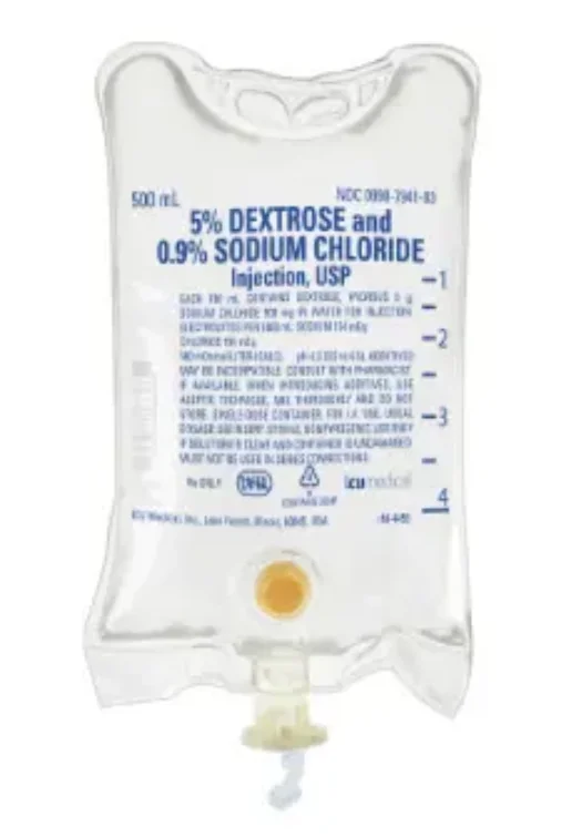 5% Dextrose and 0.9% Sodium Chloride Injection, USP, 500 mL, 24/Cs