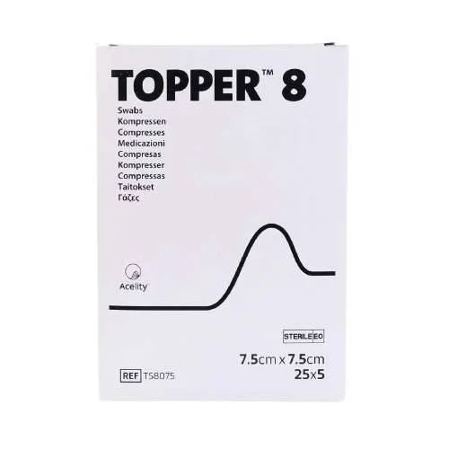 7.5cm x 7.cm Topper 8 12 ply Non Sterile Swabs Pack of 125 J&J
