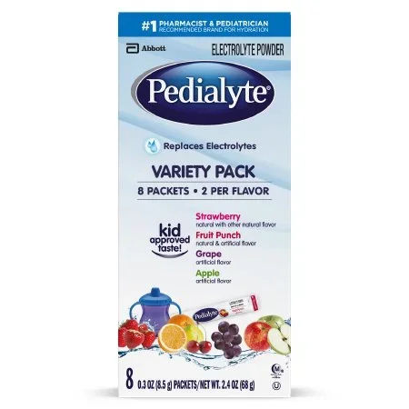 Abbott Pedialyte Pediatric Oral Electrolyte Solution Fruit Punch / Grape / Apple / Strawberry Flavor 0.3 oz. Individual Packet Powder – 7007456091