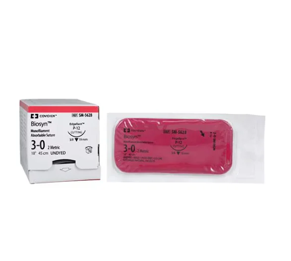 Absorbable Suture with Needle Biosyn Polyester P-12 3/8 Circle Precision Reverse Cutting Needle Size 3 – 0 Monofilament, SM-5628, BX/12