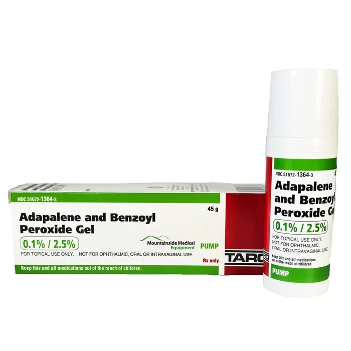 Adapalene 0.1% and Benzoyl Peroxide Gel 2.5% Pump Bottle 45 Gram by Taro (Rx)