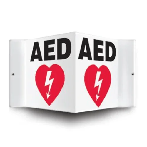 AED Defibrillator Corner Wall Sign, Black/White, 6″ x 5″