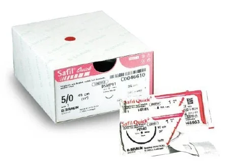 Aesculap Safil Suture with Needle Absorbable Coated Violet Suture Braided Polyglycolic Acid Suture Size 5-0 45 cm Suture 1-Needle 12 mm Length 3/8 Circle Reverse Cutting Needle – C1048207