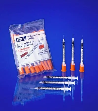 AirTite Products Comfort Point Insulin Syringe with Needle 0.5 mL 29 Gauge 1/2 Inch Attached Needle Without Safety – 26028