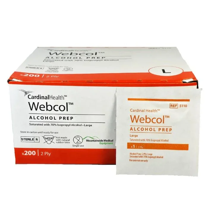 Alcohol Prep Pads Large, Sterile 200/Box Webcol