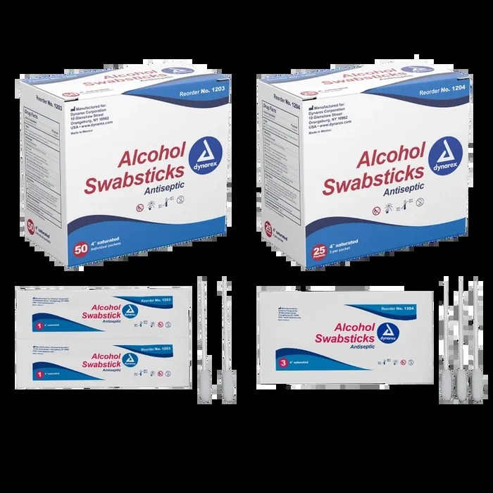 Alcohol Swabsticks, NS 4″ , 1, 3 swabstick per packet