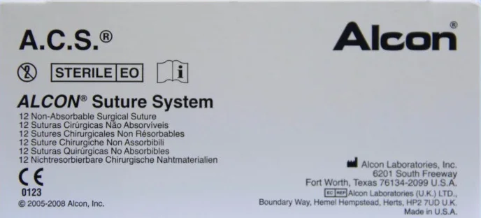 Alcon Suture with Needle Nonabsorbable Uncoated Black Suture Monofilament Nylon Size 10-0 8 Inch Suture Double-Armed 4.83 mm Length Bi-Curve Spatula Needle – 8065702001