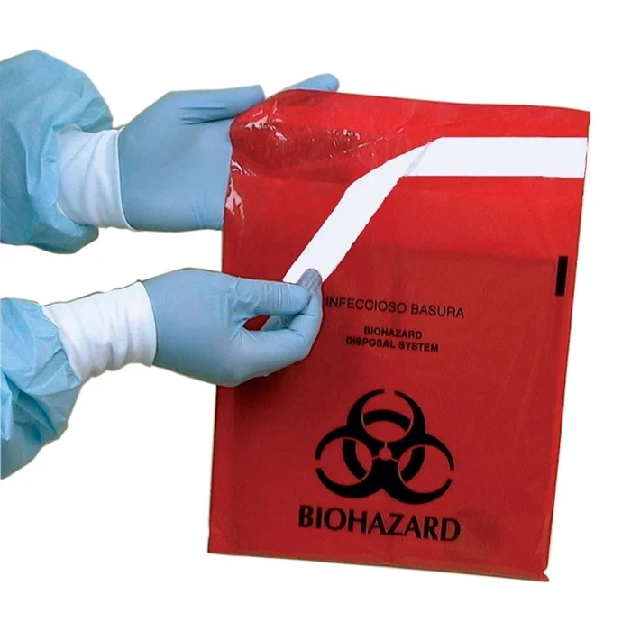 Alimed Stick-on Biohazard Bags Red Stick-on Bag, 9″ x 10″, 1-2/5 qt., 100/bx – 924491