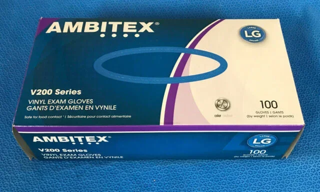 Ambitex Powder Free Vinyl Exam Gloves – Large (100 Count)