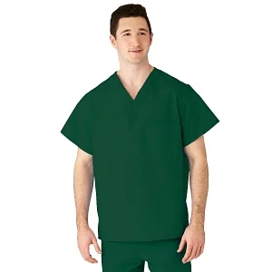 AngelStat Unisex V-Neck Scrub Top w.2 pkts Reversible Hunter Green 4xl
