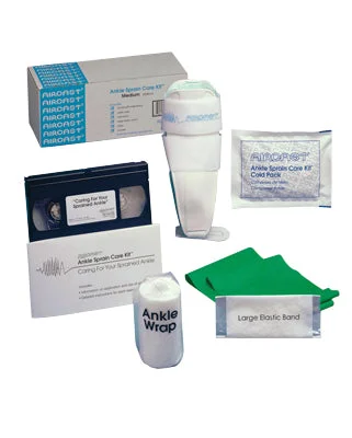 Ankle Sprain Care Kit with AirSport Brace (medium/right), exercise band, cold pack, wrap, DVD – 24-2722R