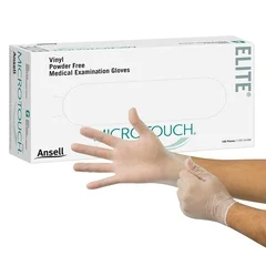 Ansell Exam Glove Micro-Touch Elite Medium NonSterile Stretch Vinyl Standard Cuff Length Smooth Ivory Not Rated, 1000/CS