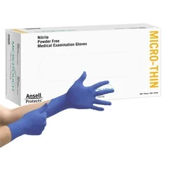 Ansell Exam Glove Micro-Touch Micro-Thin Small NonSterile Nitrile Standard Cuff Length Textured Fingertips Blue Not Rated, 3000/CS