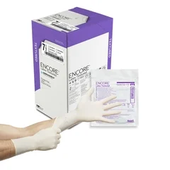 Ansell Surgical Glove ENCORE Latex Textured Size 7.5 Sterile Latex Standard Cuff Length Fully Textured Ivory Chemo Tested, 50/BX