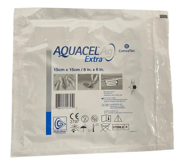 AQUACEL Ag Extra Hydrofiber Antimicrobial Dressing, 6″ x 6″ – Expired Dating