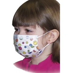 Aspen Surgical Products Procedure Mask Pleated Earloops One Size Fits Most Kid Design (Happy Face Print) NonSterile Not Rated Pediatric, 75/BX