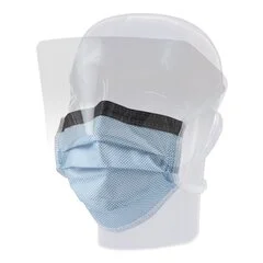 Aspen Surgical Products Surgical Mask with Eye Shield FluidGard® Anti-fog Film Pleated Tie Closure One Size Fits Most Blue Diamond NonSterile ASTM Level 3 Adult, 25/BX
