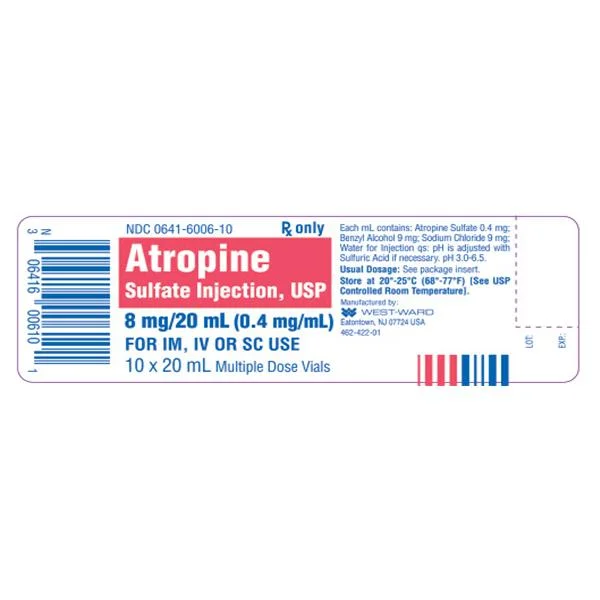 Atropine Sulfate Injection MDV 0.4mg/mL Non-Returnable 20mL/Vl