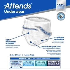 Attends Care® Moderate Absorbency Protective Underwear, Large, 72/CS - Image 3
