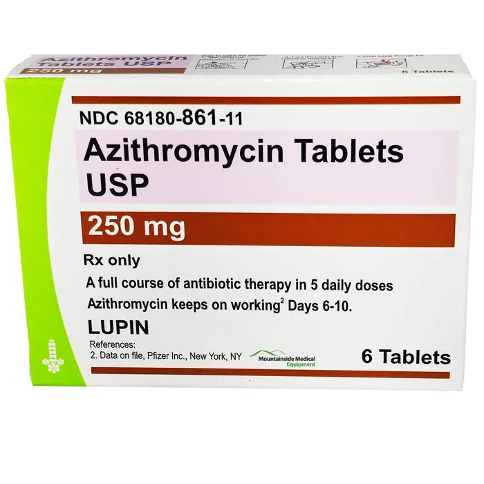 Azithromycin Tablets 250 mg Blister Pack of 6 by Lupin (RX)