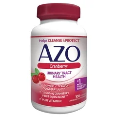 AZO Urinary Tract Health Dietary Supplement AZO® Vitamin C (as ascorbic acid) / Cranberry (Vaccinium macrocarpon) Whole Fruit Powder 120 mg – 500 mg Strength Softgel 100 per Bottle