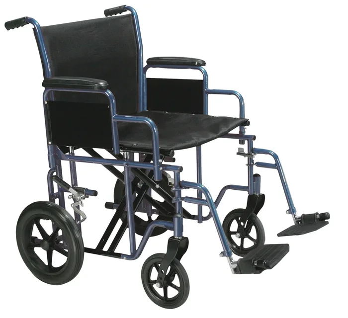 Bariatric Heavy Duty Transport Wheelchair with Swing Away Footrest, 22″ Seat, Blue