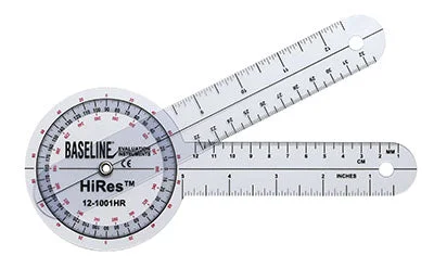 Baseline Plastic Goniometer – HiRes 360 Degree Head – 8 inch Arms, 25-pack – 12-1001HR-25