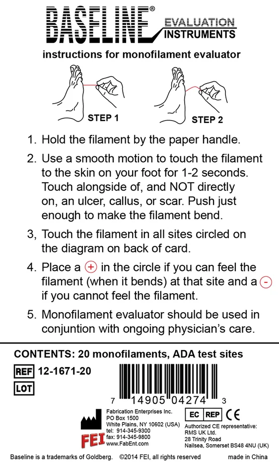 Baseline Tactile Monofilament – ADA Program – Disposable – 5.07 – 10 gram – 20-pack