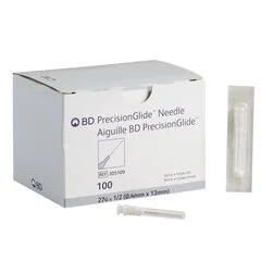 BD Hypodermic Needle PrecisionGlide Without Safety 27 Gauge 1/2 Inch Length, 100/BX