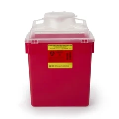 BD Sharps Container 17-1/2 H x 12-4/5 W x 8-4/5 D” 6 Gallon Red Base / Clear Lid Vertical Entry Hinged Snap On Lid, 1/EA
