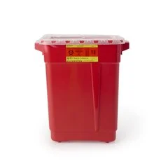 BD Sharps Container 18-1/2 H x 17-3/4 W x 11-3/4 D” 9 Gallon Red Base / Clear Lid Vertical Entry Sliding Lid, 1/EA