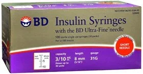 BD Ultra-Fine II Insulin Syringe with Needle 0.3 mL 31 Gauge 5/16 Inch Attached Needle Without Safety – 8290328440