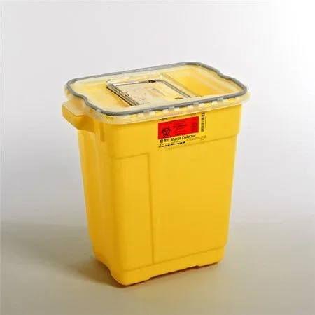 Becton Dickinson Chemotherapy Sharps Container 2-Piece 18-1/2 H X 17-3/4 W X 11-3/4 D Inch 9 Gallon Yellow Sliding Lid – 305604