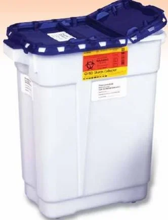 Becton Dickinson Pharmaceutical Waste Container 9 Gallon White Base / Blue Lid Hinged Lid – 305634