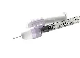 Becton Dickinson SafetyGlide Insulin Syringe with Needle 1 mL 31 Gauge 15/64 Inch Attached Needle Safety Slide Needle – 328446