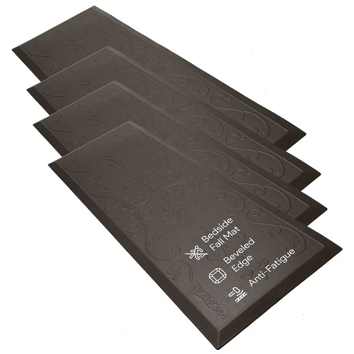 Beveled Bedside Fall Mat for Elderly – Brown – 4 Pack