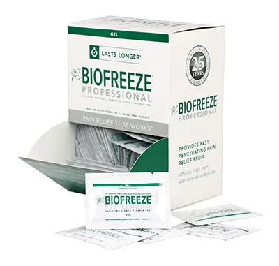 Biofreeze Professional Green Gel, 3 gm single gel pack, gravity dispenser box of 100 – 11-1036-100