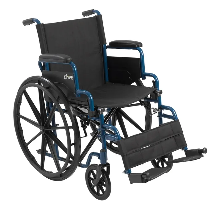 Blue Streak Wheelchair with Flip Back Desk Arms, Swing Away Footrests, 16″ Seat