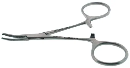 BR Surgical BR Surgical Hemostatic Forceps Hartmann 4 Inch Surgical Grade Stainless Steel NonSterile Ratchet Lock Finger Ring Handle Curved Serrated Tips – BR12-21110