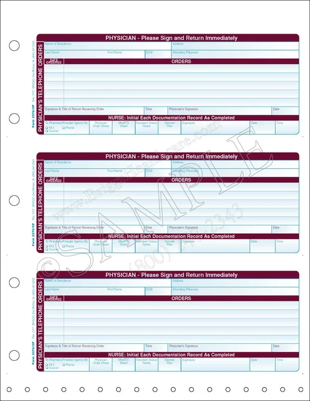 Briggs Healthcare Physician Telephone Orders – 125 Per Box