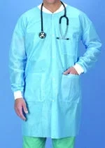 Busse Hospital Disposables Lab Coat Blue Small / MEdium Long Sleeves Knee Length – 224