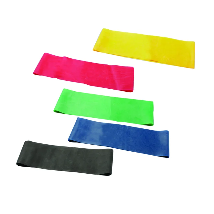 CanDo Band Exercise Loop – 5-piece set (10″), (1 each: yellow, red, green, blue, black), 10 sets