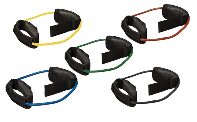 CanDo Exercise Tubing with Cuff Exerciser – 5-piece set (1 each: yellow, red, green, blue, black) – 10-5769