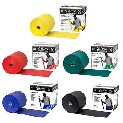 CanDo Latex Free Exercise Band – 50 yard rolls, 5-piece set (1 each: yellow, red, green, blue, black) – 10-5628