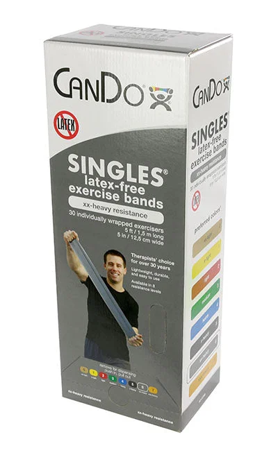 CanDo Latex Free Exercise Band – box of 30, 5′ length – Silver – xx-heavy – 10-5746
